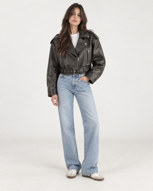 Chaqueta Biker Corta con Cinturón