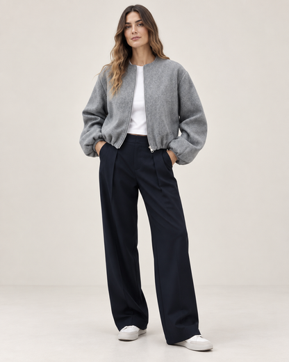 Chaqueta Bomber Retro Cropped Cuello O