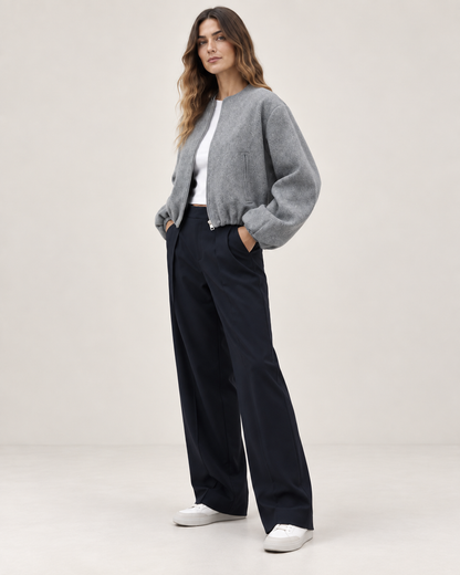 Chaqueta Bomber Retro Cropped Cuello O