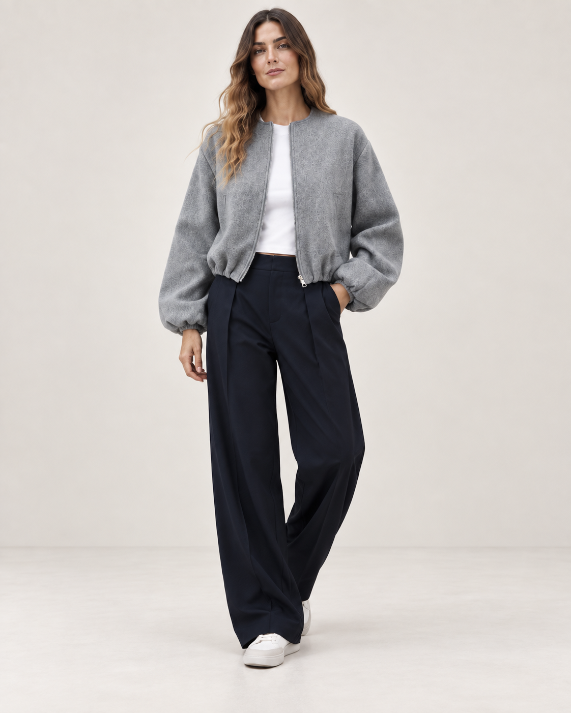Chaqueta Bomber Retro Cropped Cuello O