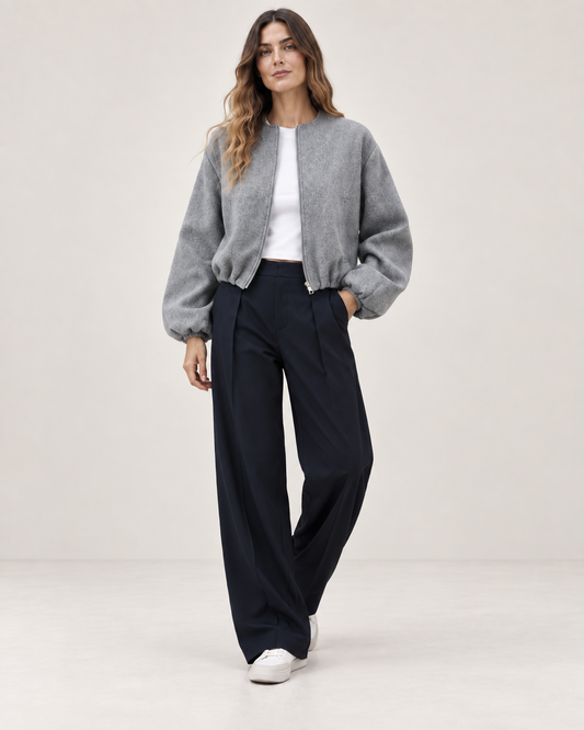 Chaqueta Bomber Retro Cropped Cuello O