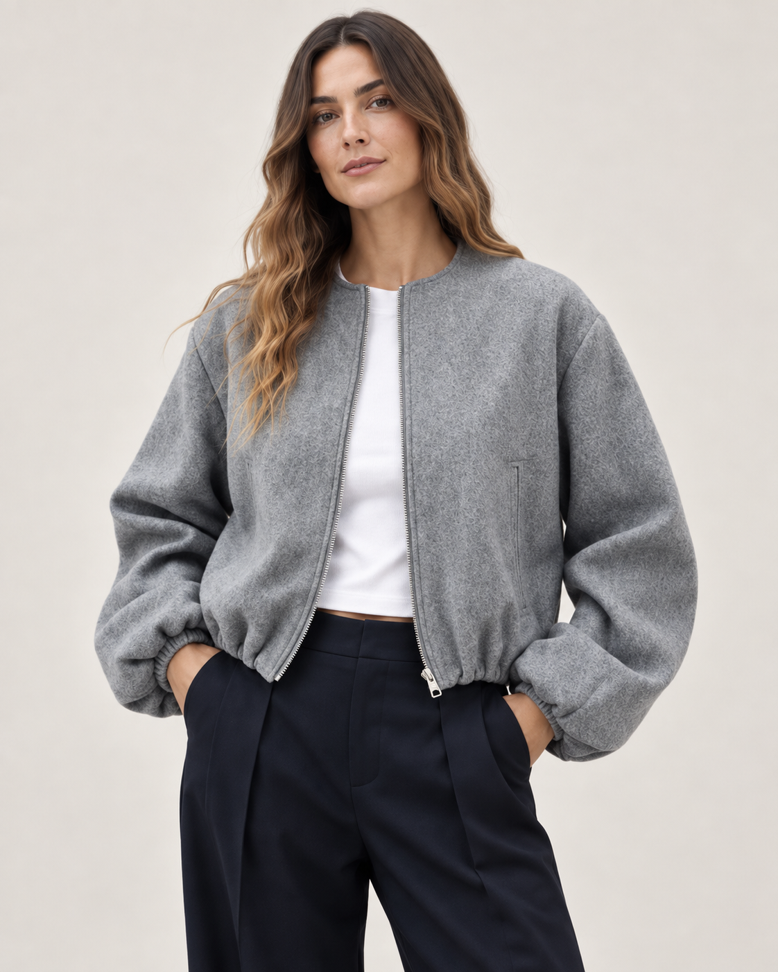 Chaqueta Bomber Retro Cropped Cuello O