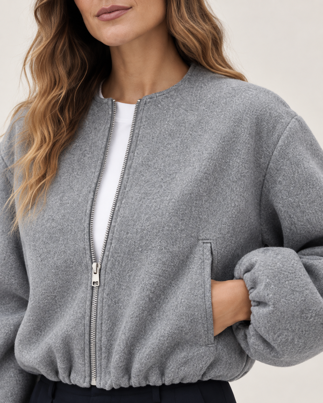 Chaqueta Bomber Retro Cropped Cuello O