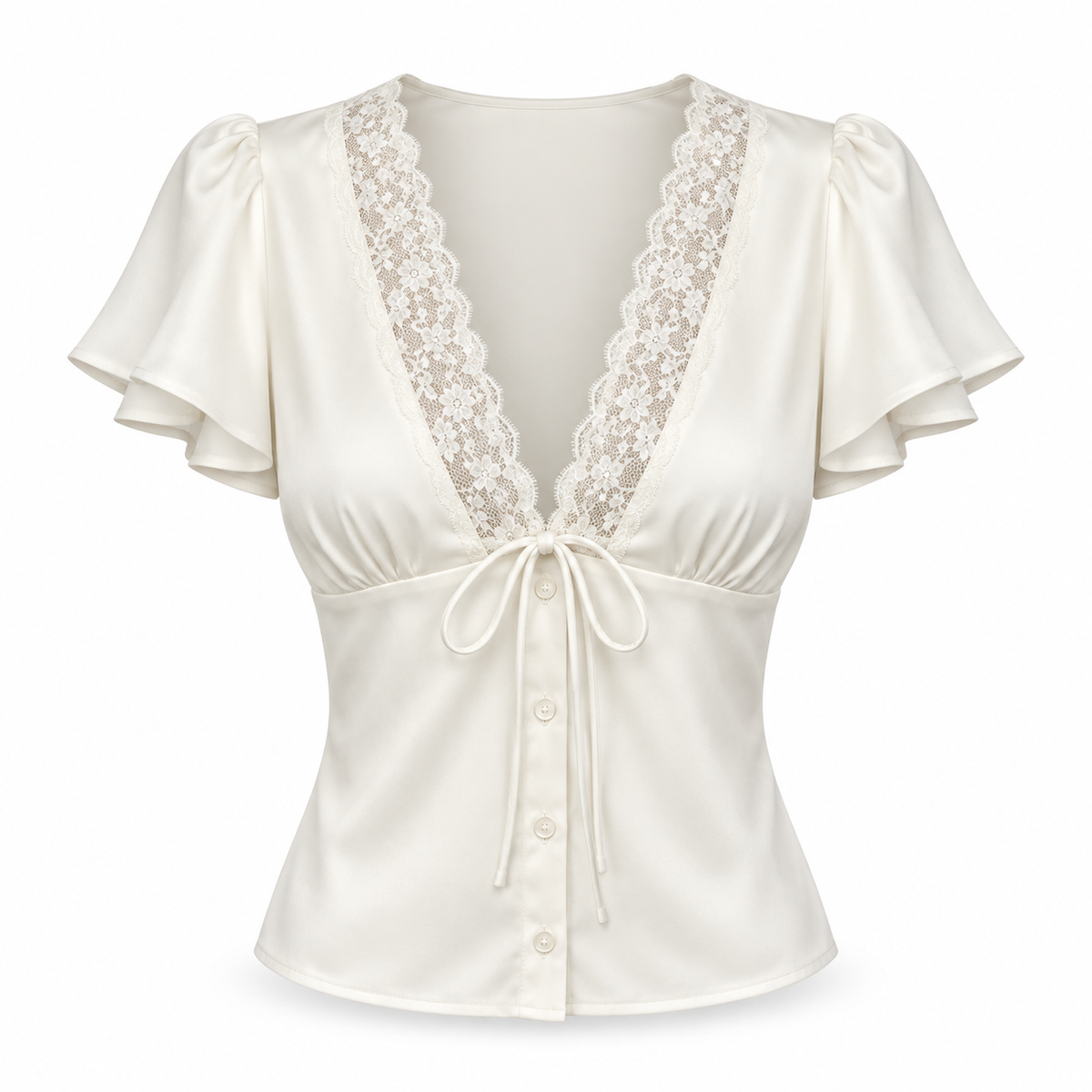 Top Satinado de Encaje con Escote en V