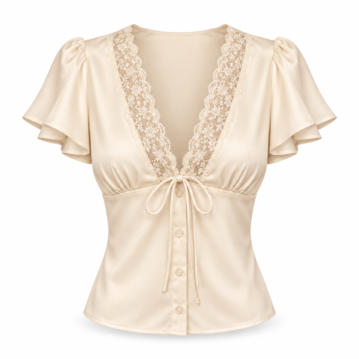 Top Satinado de Encaje con Escote en V