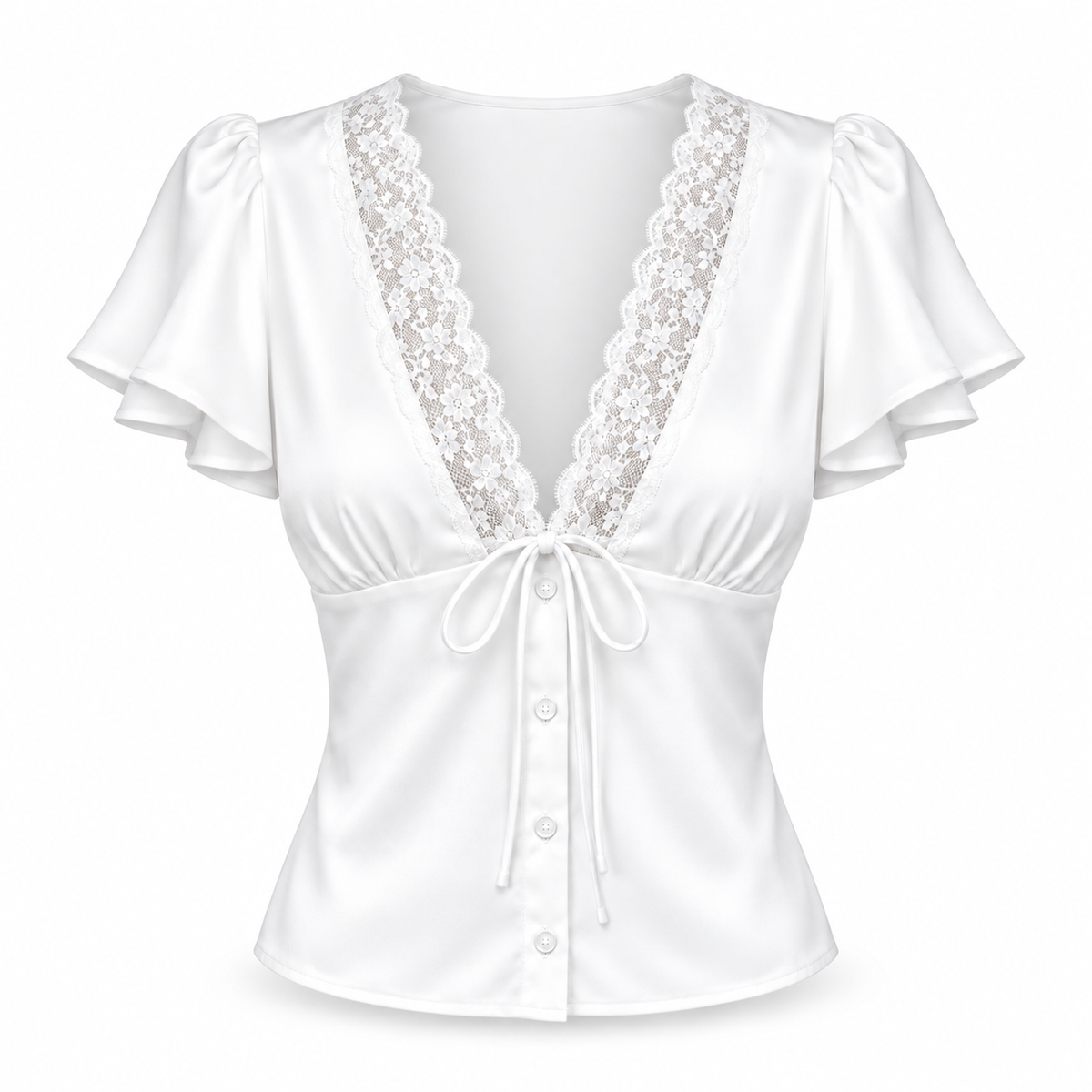 Top Satinado de Encaje con Escote en V