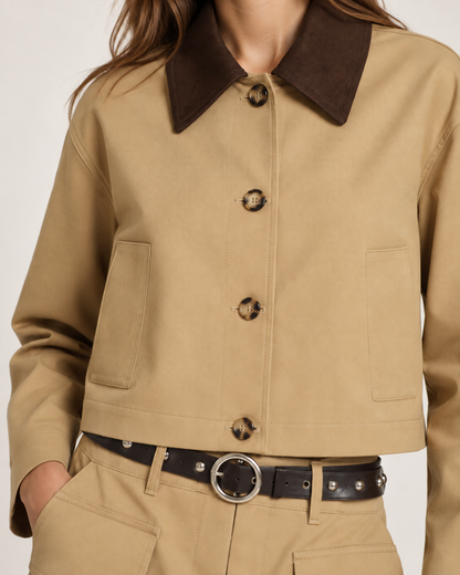 Conjunto Khaki de Blazer con Cinturón y Falda