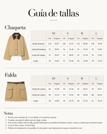 Conjunto Khaki de Blazer con Cinturón y Falda
