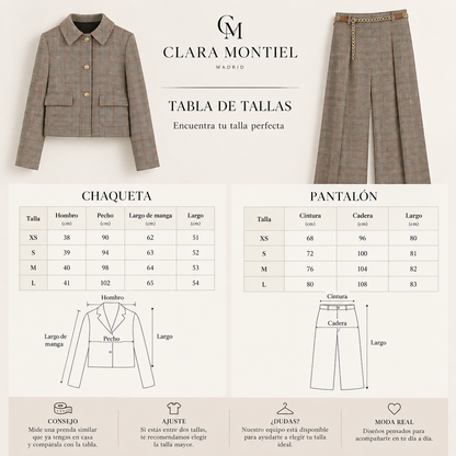 Conjunto Sastre de Cuadros con Blazer Corta y Pantalón