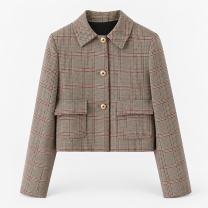 Conjunto Sastre de Cuadros con Blazer Corta y Pantalón