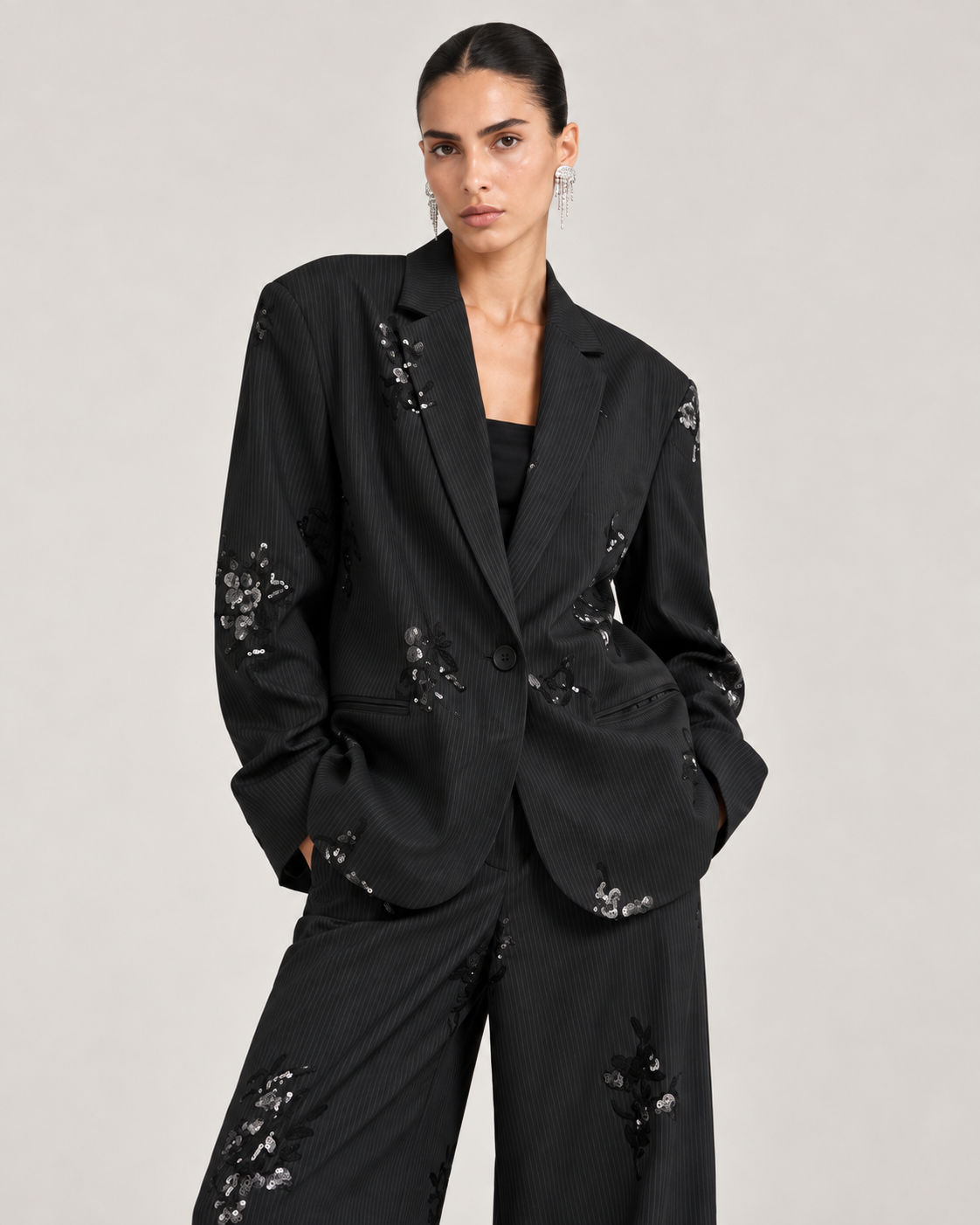 Conjunto Elegante de Camisa de Lentejuelas y Pantalón